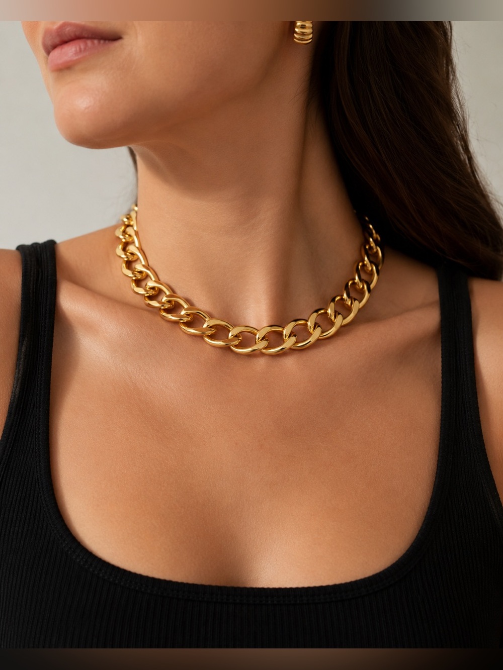 Vintage Napier Gold Tone Chunky Chain Necklace 16” Fold Over Clasp